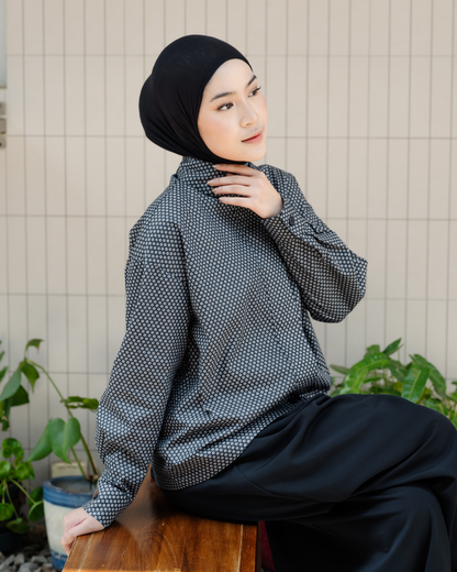 Berenice Dot Denim High Neck Shirt