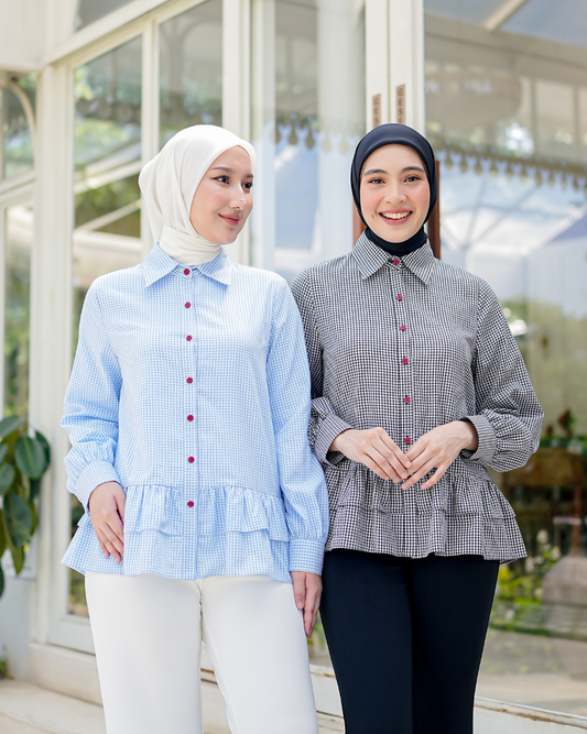 OMARA Melda Gingham Ruffle Shirt | Kemeja Blouse Wanita - Twirl in Poppybreeze