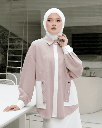 OMARA Ardini Contrast Stripe Shirt | Kemeja Blouse Wanita - Mosaic