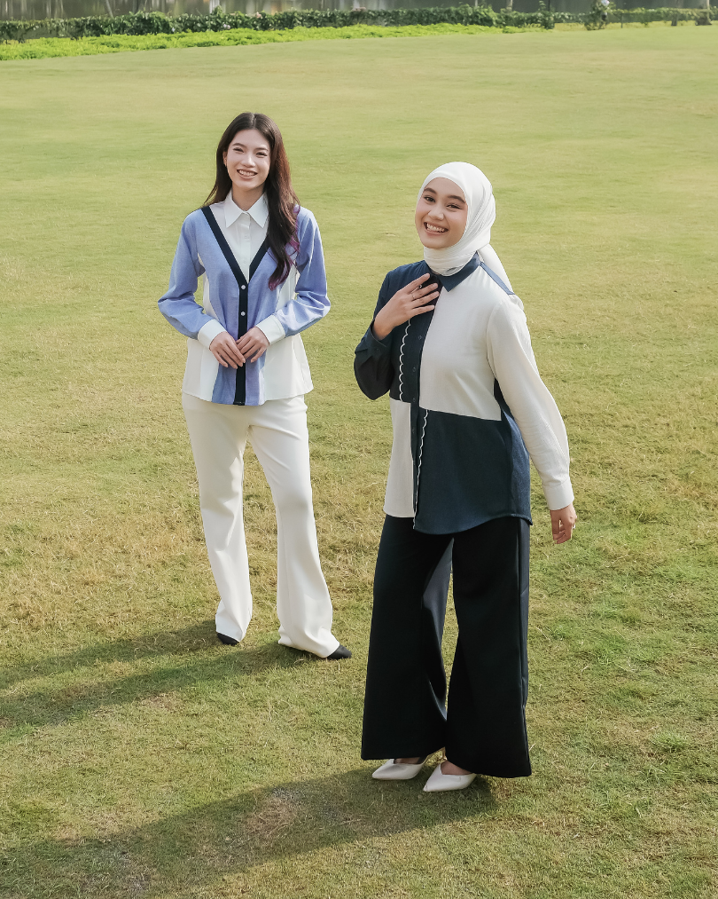 OMARA Waverly Color-Block Panel Shirt | Kemeja Blouse Wanita - Olive Grove