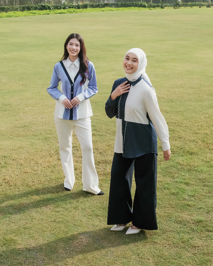 OMARA Waverly Color-Block Panel Shirt | Kemeja Blouse Wanita - Olive Grove