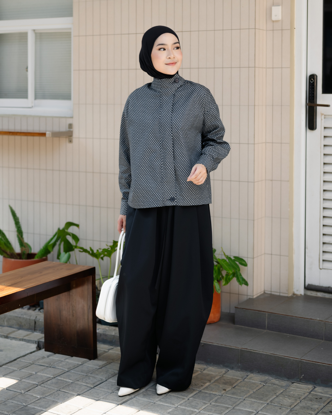 Berenice Dot Denim High Neck Shirt