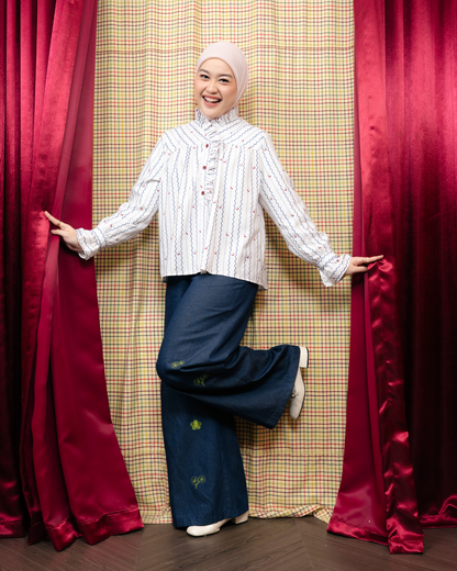 Omara x Firyal Aisyah —Cherine Red Cherry Ruffle Blouse Ivory | Atasan Wanita