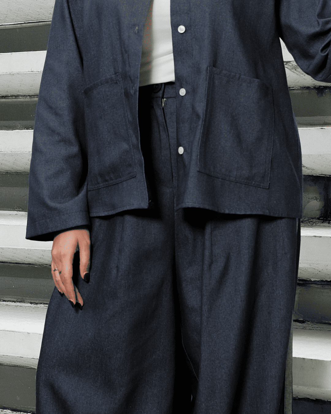 OMARA Alaura Denim List Wide Leg Pants | Celana Wanita - Mosaic