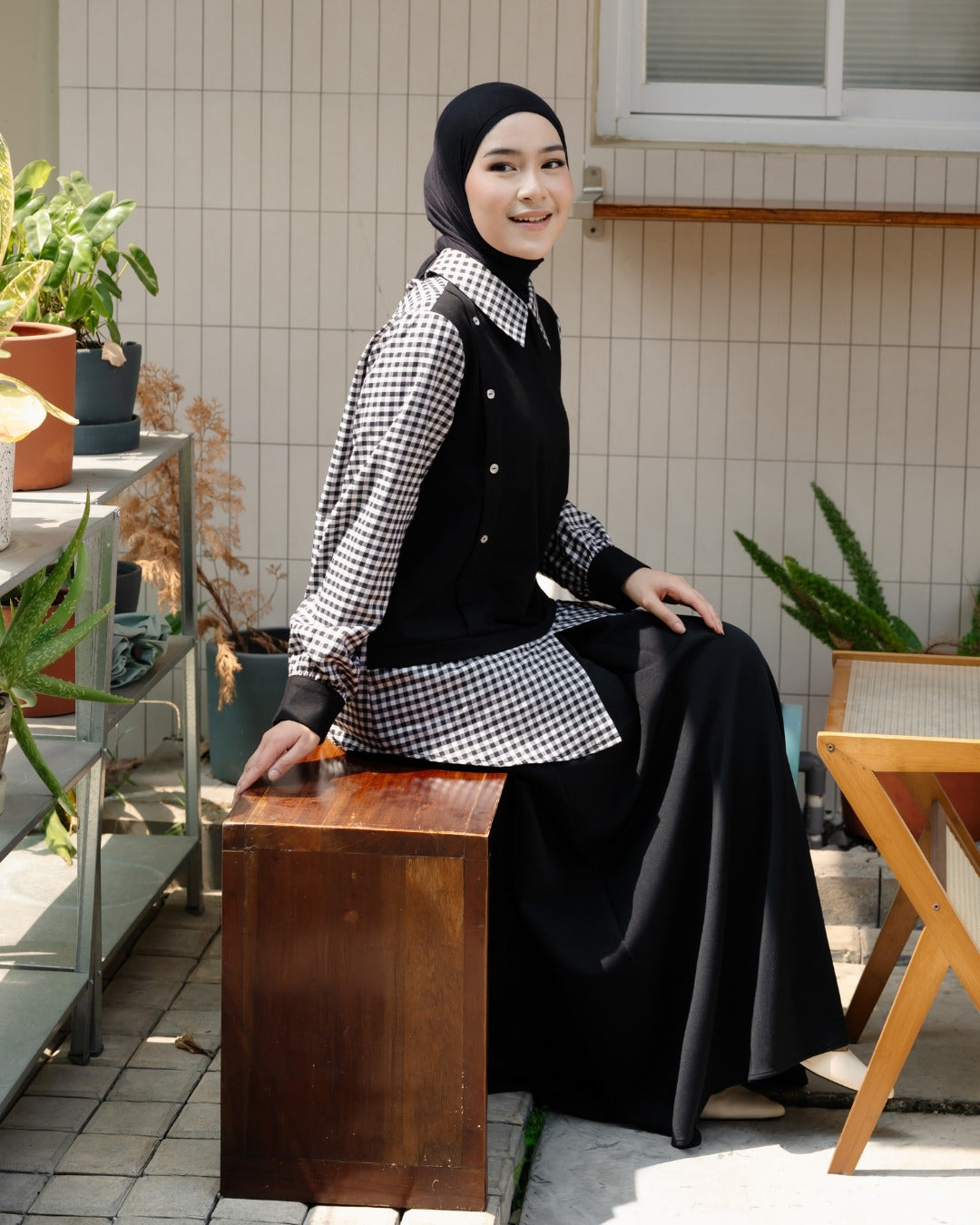 Benita Gingham-Layered Blouse