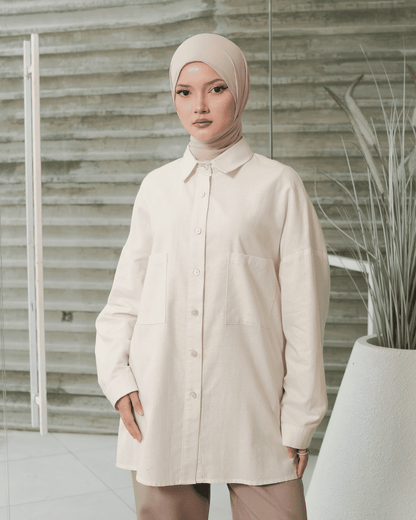 OMARA Araceli Oversize Cream Shirt | Kemeja Blouse Wanita - Mosaic