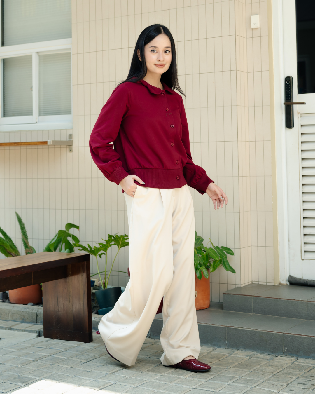 Bariela Ribbon-Collar Ribbed Cardigan