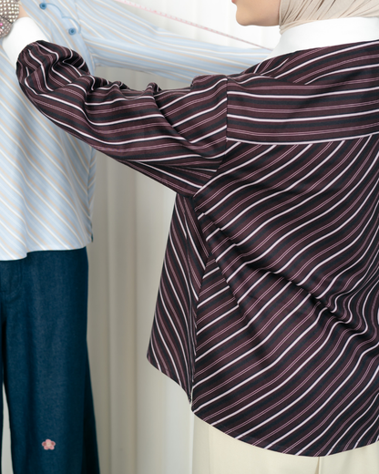 Omara x Firyal Aisyah — Luelle Maroon Diagonal Scallop Blouse | Atasan Wanita