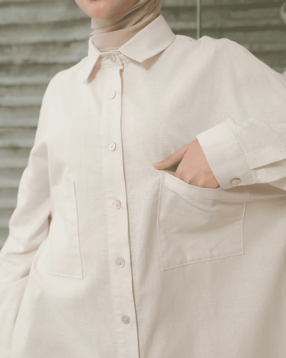 OMARA Araceli Oversize Cream Shirt | Kemeja Blouse Wanita - Mosaic