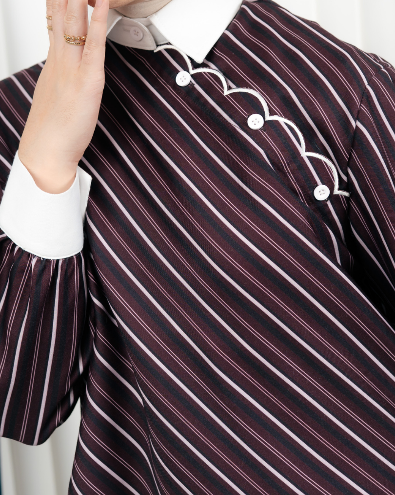 Omara x Firyal Aisyah — Luelle Maroon Diagonal Scallop Blouse | Atasan Wanita