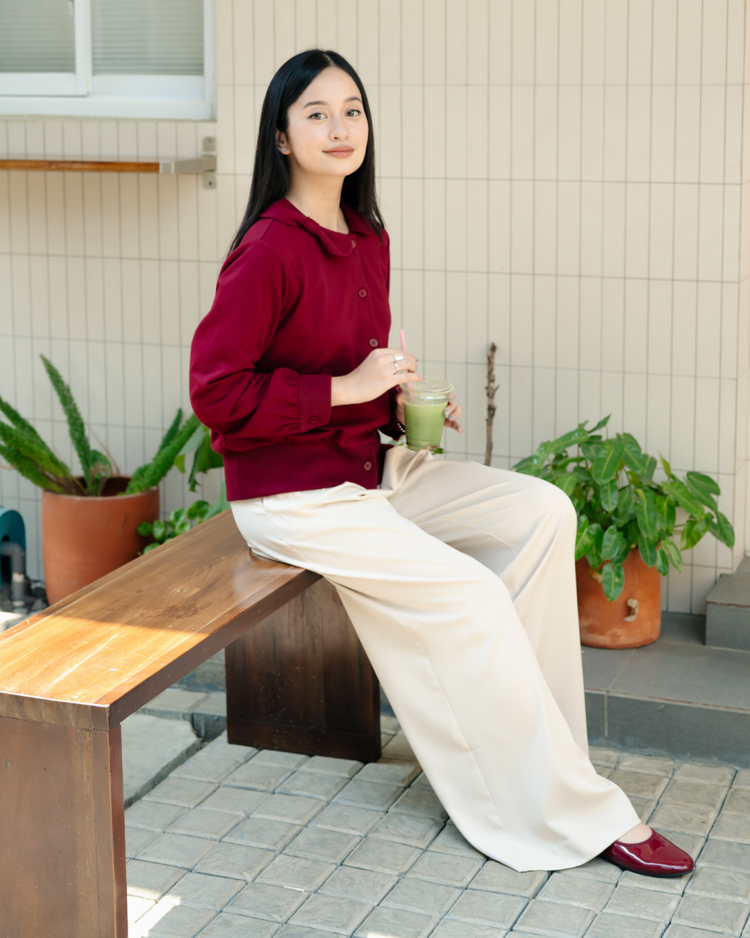 Bariela Ribbon-Collar Ribbed Cardigan