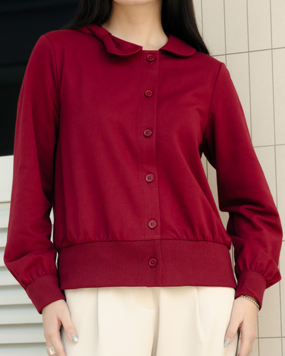 Bariela Ribbon-Collar Ribbed Cardigan
