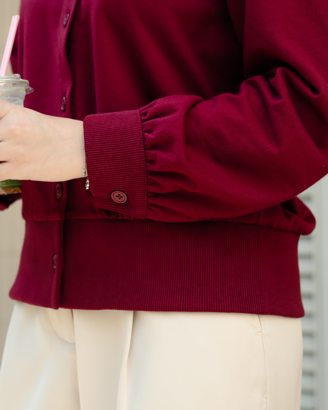 Bariela Ribbon-Collar Ribbed Cardigan