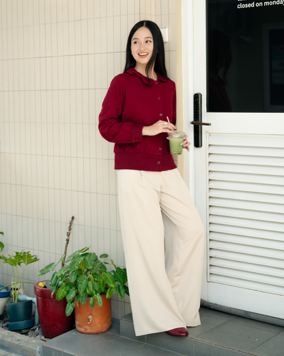 Bariela Ribbon-Collar Ribbed Cardigan