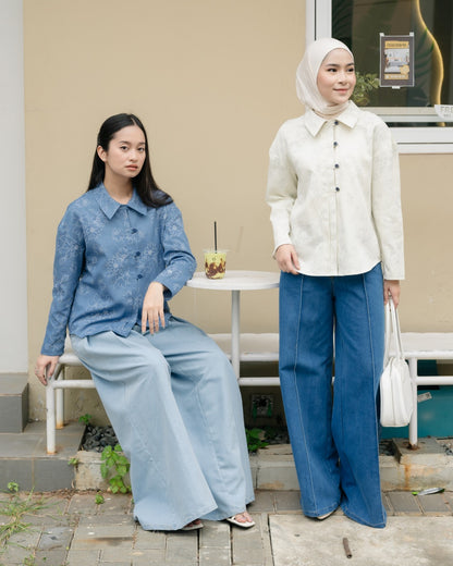Baila Flower Oriental Denim Shirt