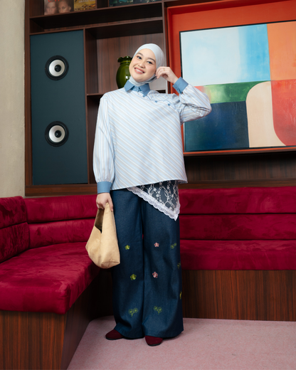 Omara x Firyal Aisyah — Margie Embroidery Denim Cullote Pants | Celana Wanita