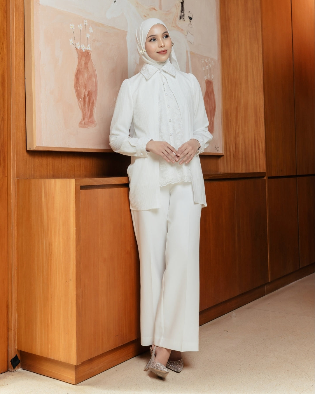 OMARA x Heidy Zareen Mix Textured-Beads Shirt | Kemeja Blouse Wanita - Quiet Ornament Sarimbit Series