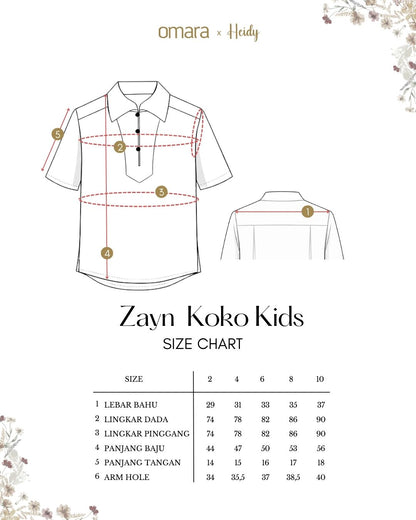 OMARA x Heidy Zayn Half-Button Kids Koko Shirt | Kemeja Koko Anak - Quiet Ornament Sarimbit Series