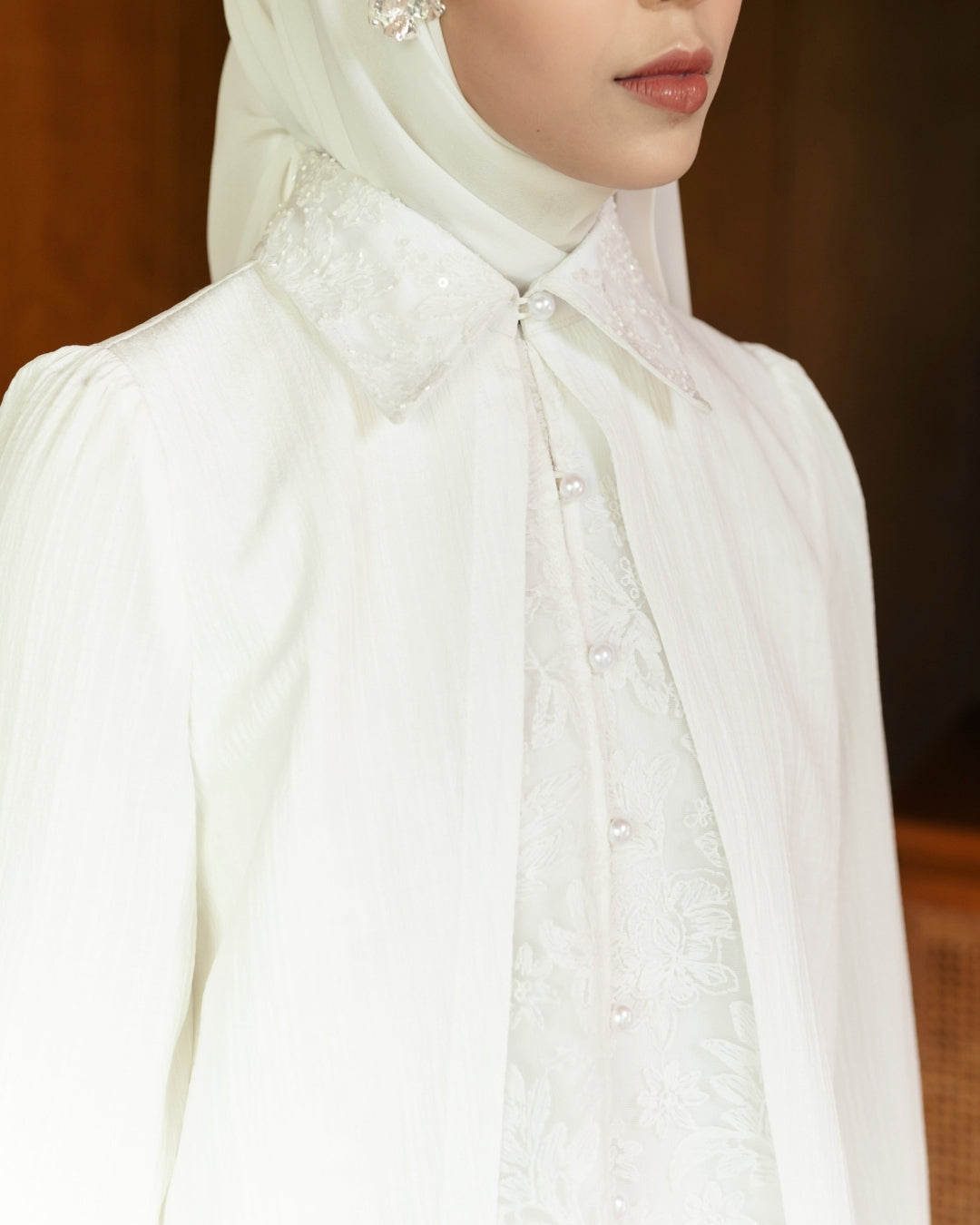 OMARA x Heidy Zareen Mix Textured-Beads Shirt | Kemeja Blouse Wanita - Quiet Ornament Sarimbit Series