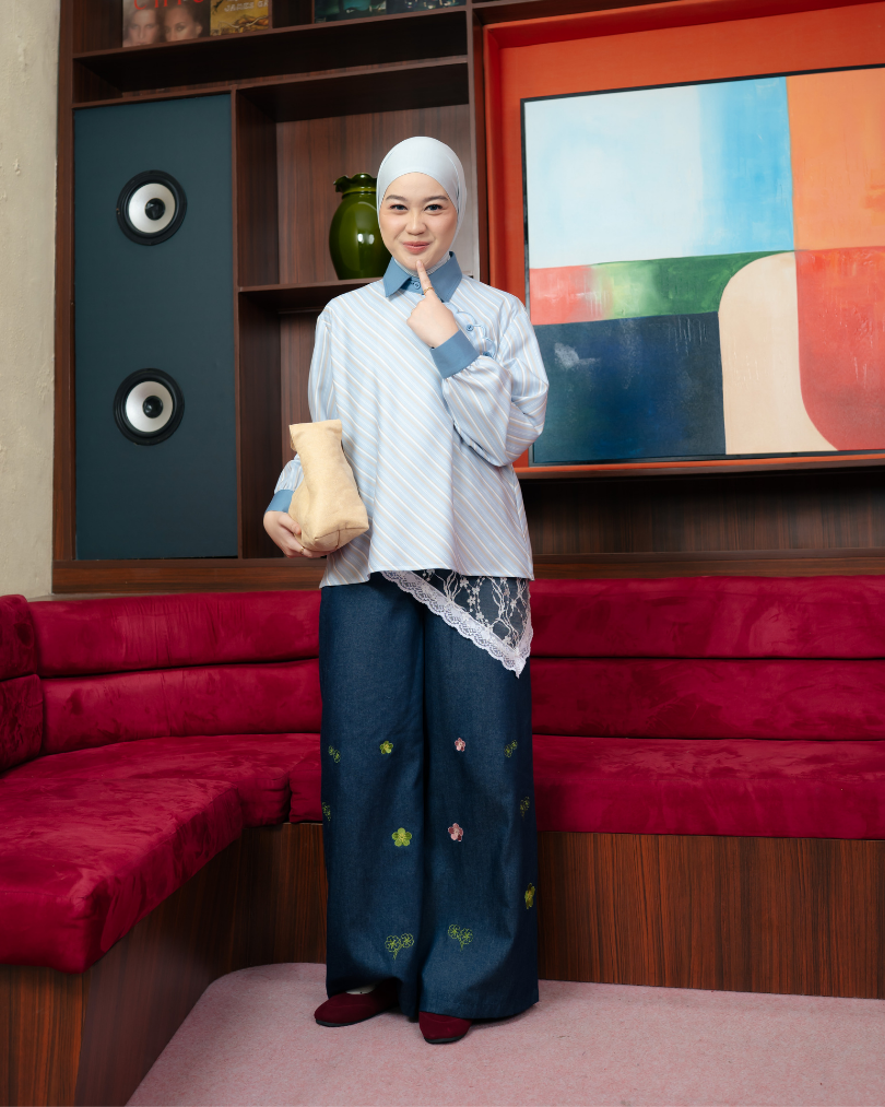 Omara x Firyal Aisyah — Margie Embroidery Denim Cullote Pants | Celana Wanita