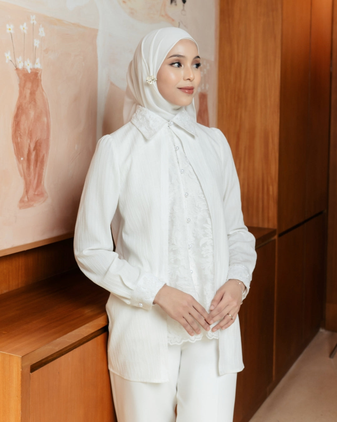 OMARA x Heidy Zareen Mix Textured-Beads Shirt | Kemeja Blouse Wanita - Quiet Ornament Sarimbit Series