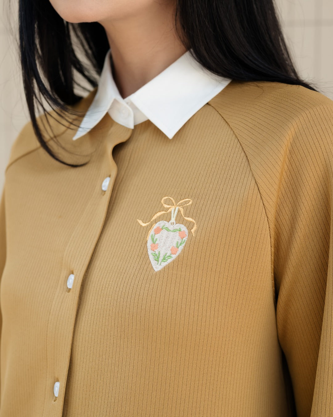 Bena Knit-Layered Flower Embroidery Blouse