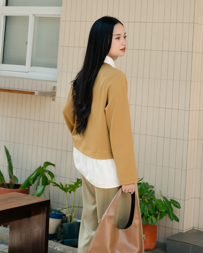 Bena Knit-Layered Flower Embroidery Blouse