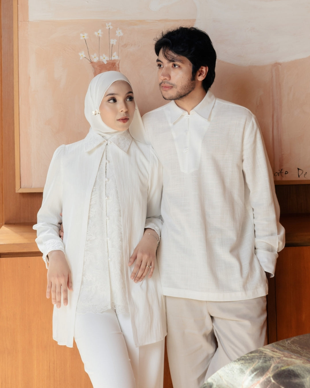 OMARA x Heidy Zareen Mix Textured-Beads Shirt | Kemeja Blouse Wanita - Quiet Ornament Sarimbit Series