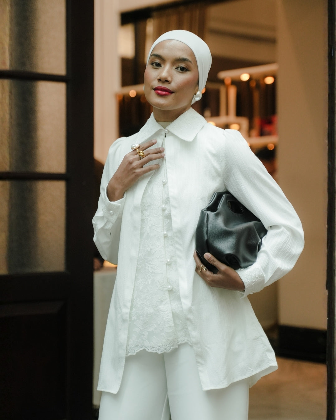 OMARA x Heidy Zareen Mix Textured-Beads Shirt | Kemeja Blouse Wanita - Quiet Ornament Sarimbit Series