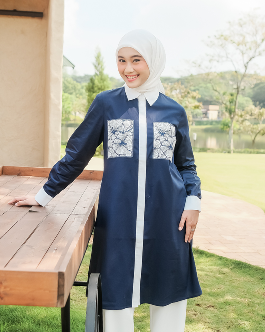 OMARA Wenny Pocket Contrast Tunic | Tunik Wanita - Olive Grove
