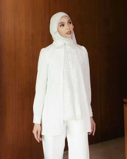 OMARA x Heidy Zareen Mix Textured-Beads Shirt | Kemeja Blouse Wanita - Quiet Ornament Sarimbit Series