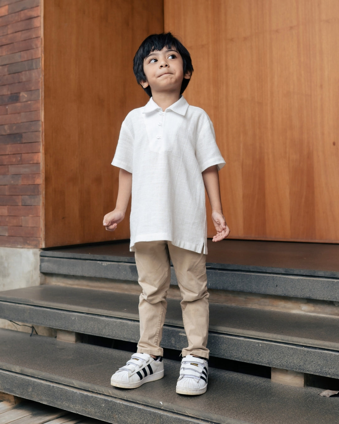 OMARA x Heidy Zayn Half-Button Kids Koko Shirt | Kemeja Koko Anak - Quiet Ornament Sarimbit Series