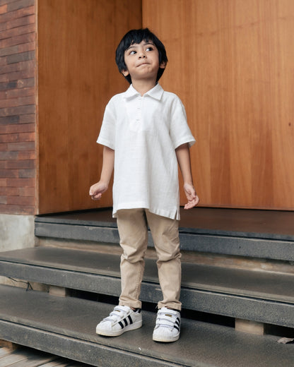 OMARA x Heidy Zayn Half-Button Kids Koko Shirt | Kemeja Koko Anak - Quiet Ornament Sarimbit Series