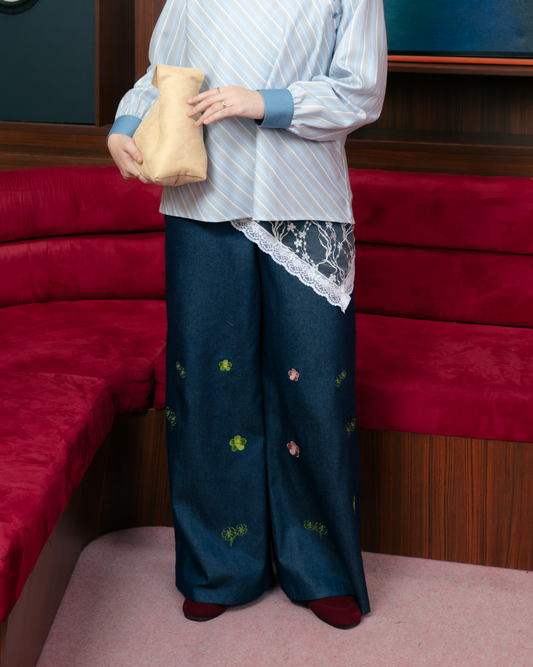 Omara x Firyal Aisyah — Margie Embroidery Denim Cullote Pants | Celana Wanita