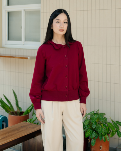 Bariela Ribbon-Collar Ribbed Cardigan