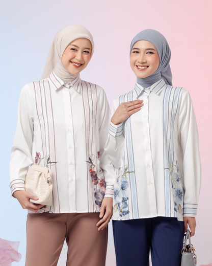 OMARA Charice Floral Stripe Shirt | Kemeja Blouse Wanita - Gardenia