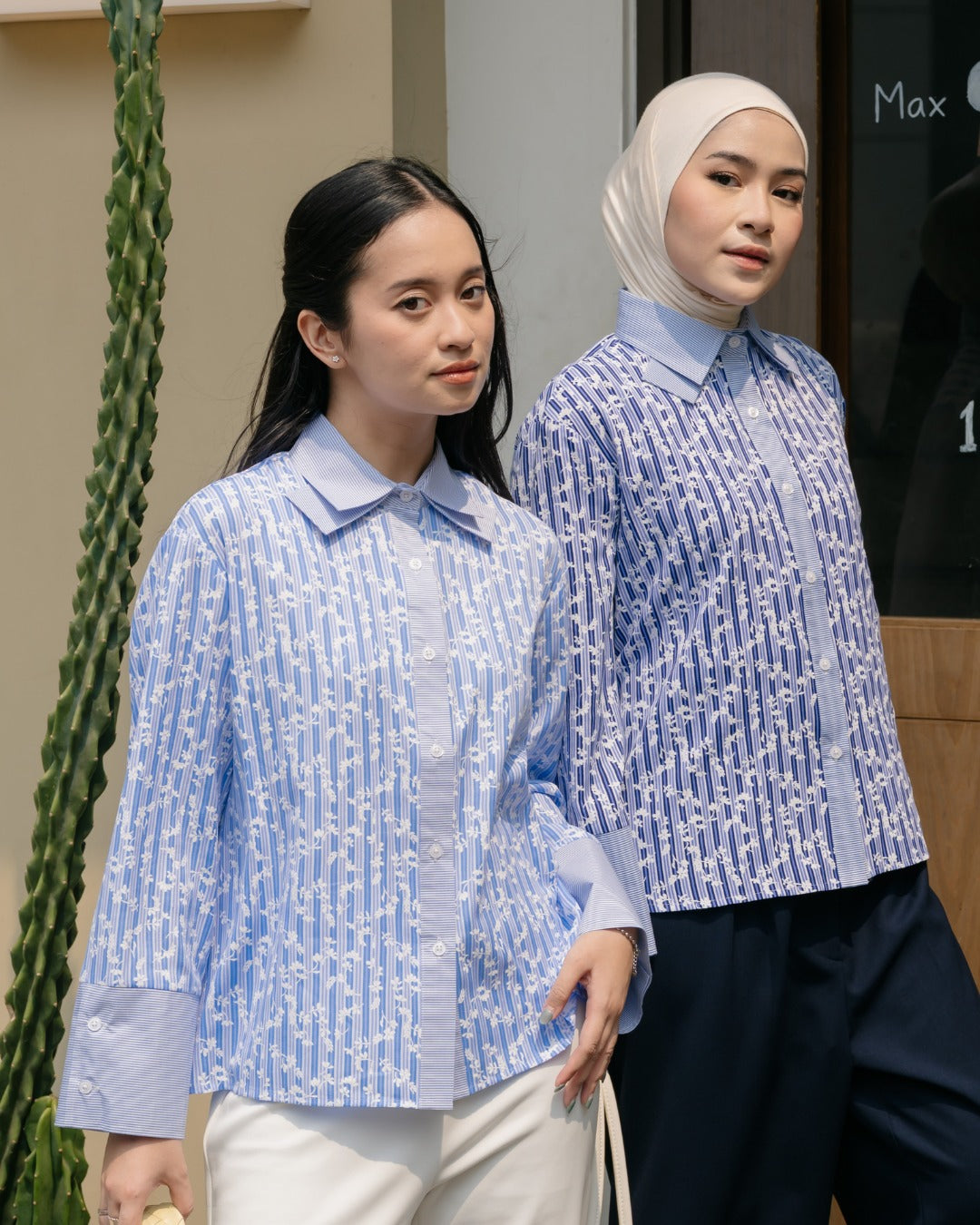 Bernia Layered Colar Stripe Flower Shirt