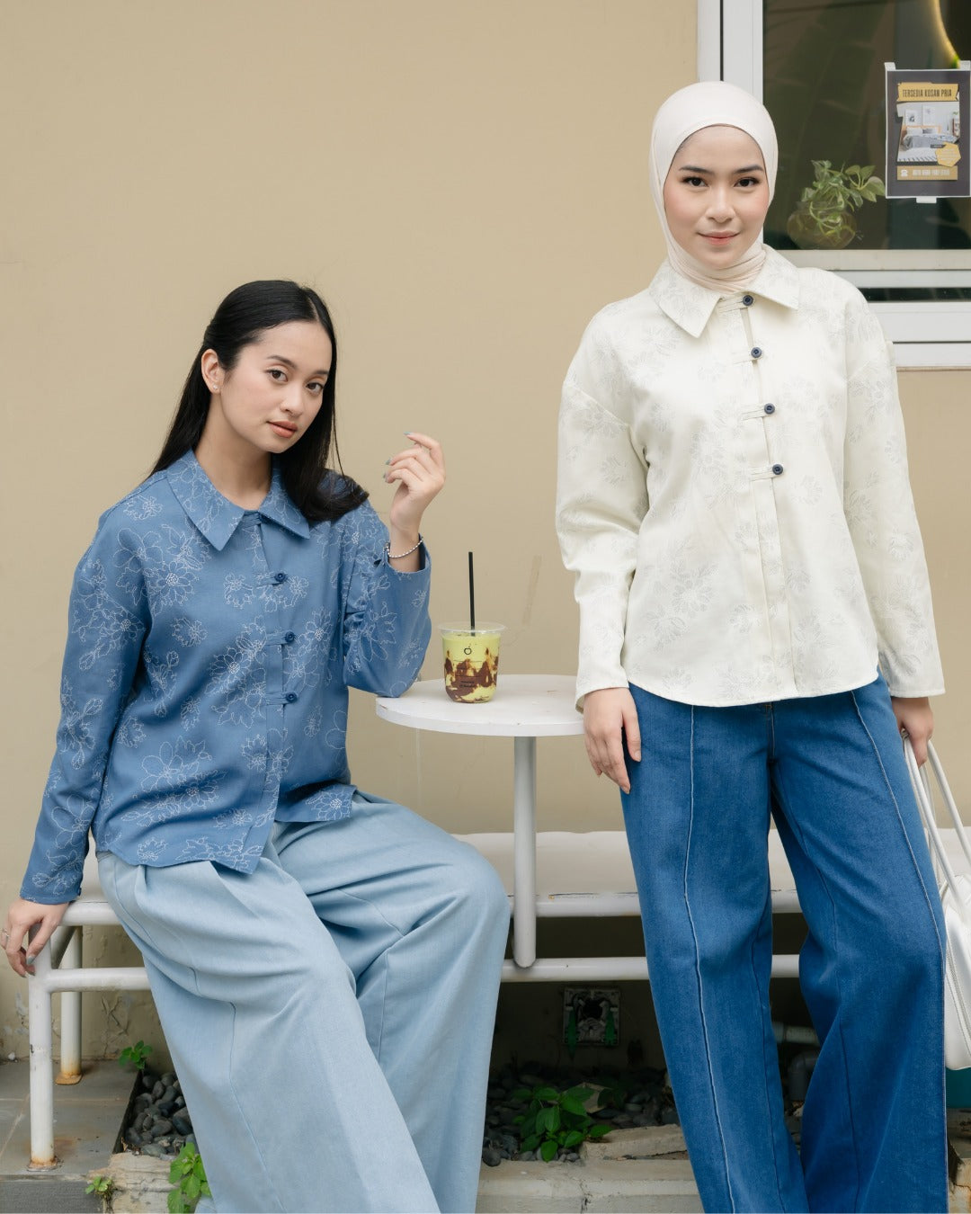 Baila Flower Oriental Denim Shirt