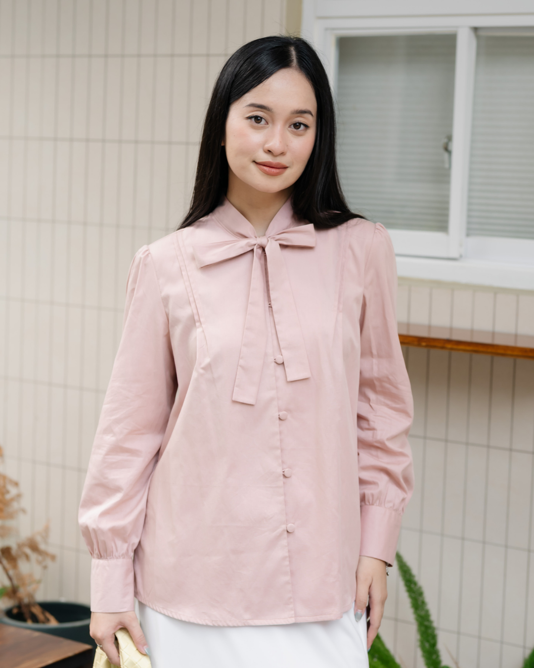 Benicia Bow-Tie Pleats Shirt