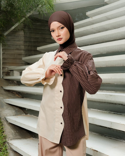 OMARA Audrey Scallop Stripe Shirt | Kemeja Blouse Wanita - Mosaic