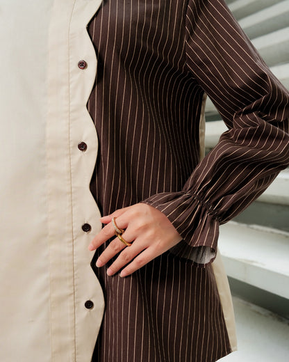 OMARA Audrey Scallop Stripe Shirt | Kemeja Blouse Wanita - Mosaic