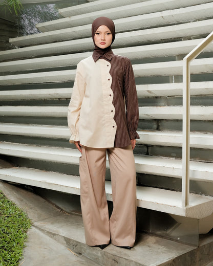 OMARA Audrey Scallop Stripe Shirt | Kemeja Blouse Wanita - Mosaic
