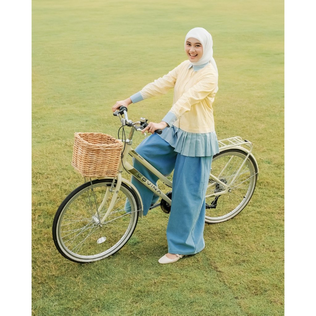 OMARA Winna Pleated Two-Tone Shirt | Kemeja Blouse Wanita - Olive Grove