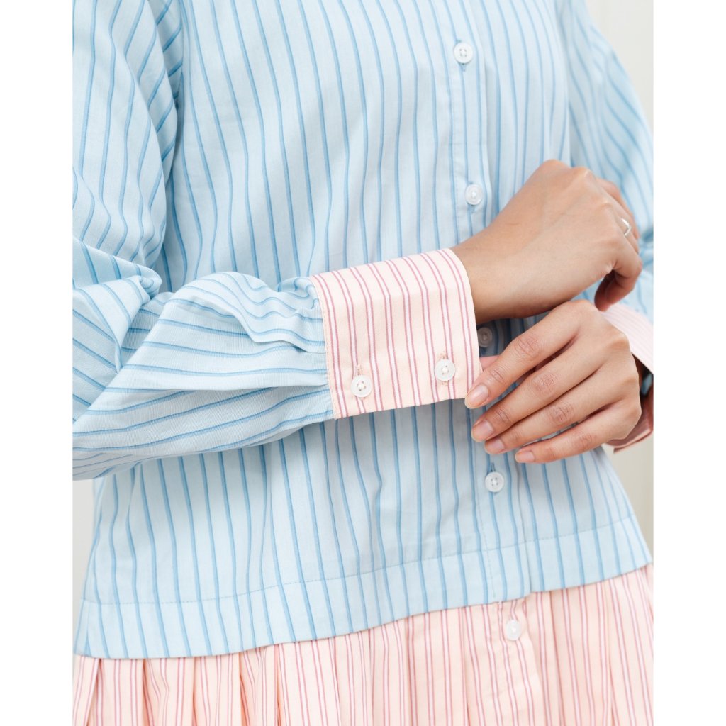OMARA Winna Pleated Two-Tone Shirt | Kemeja Blouse Wanita - Olive Grove