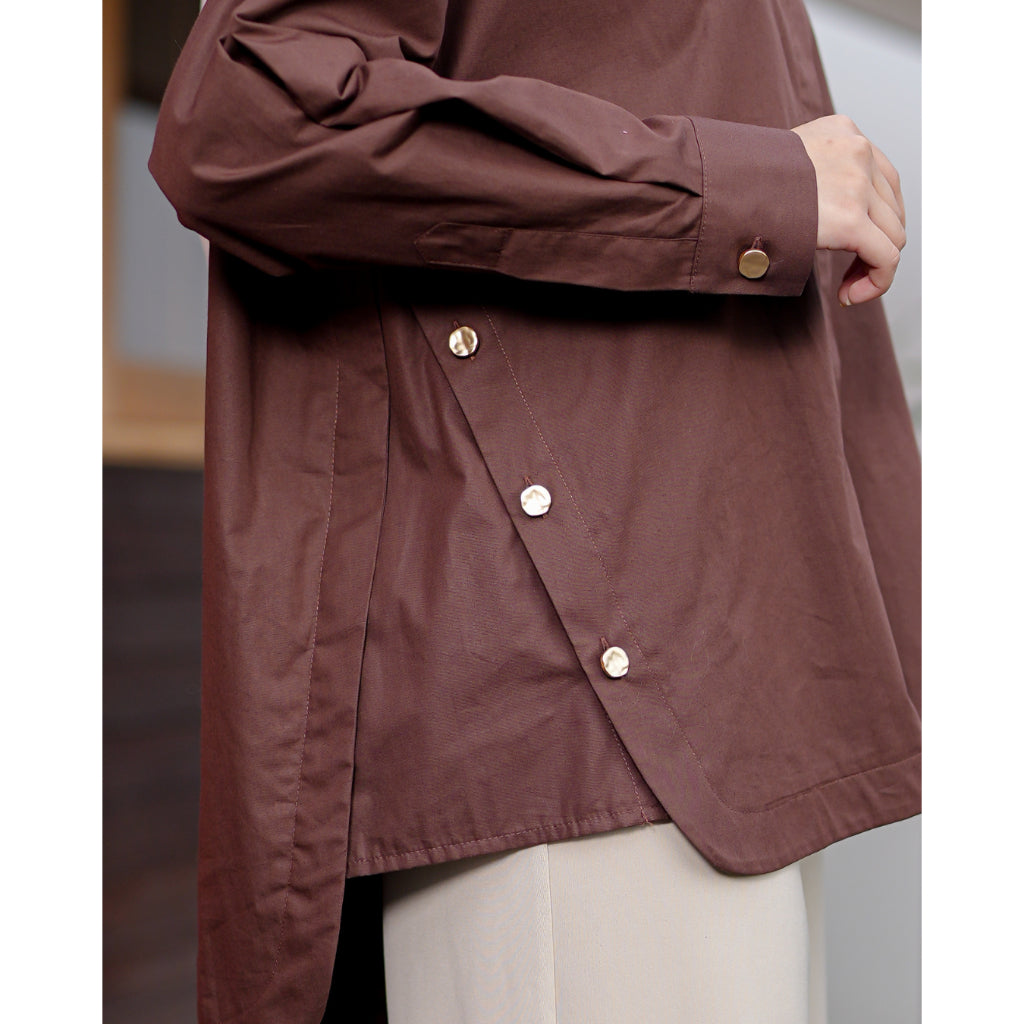 OMARA Fontana Oversized Gold Button Shirt | Kemeja Blouse Wanita
