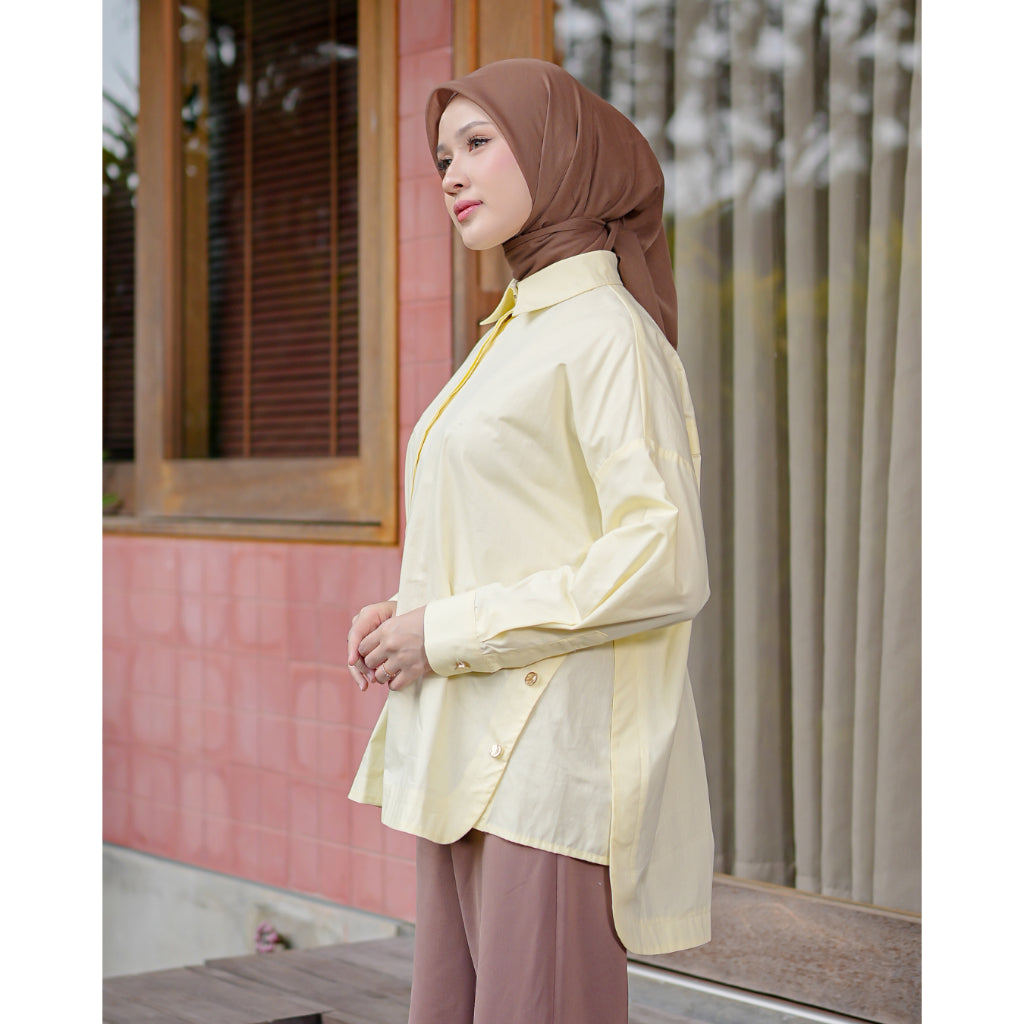 OMARA Fontana Oversized Gold Button Shirt | Kemeja Blouse Wanita