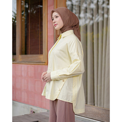 OMARA Fontana Oversized Gold Button Shirt | Kemeja Blouse Wanita