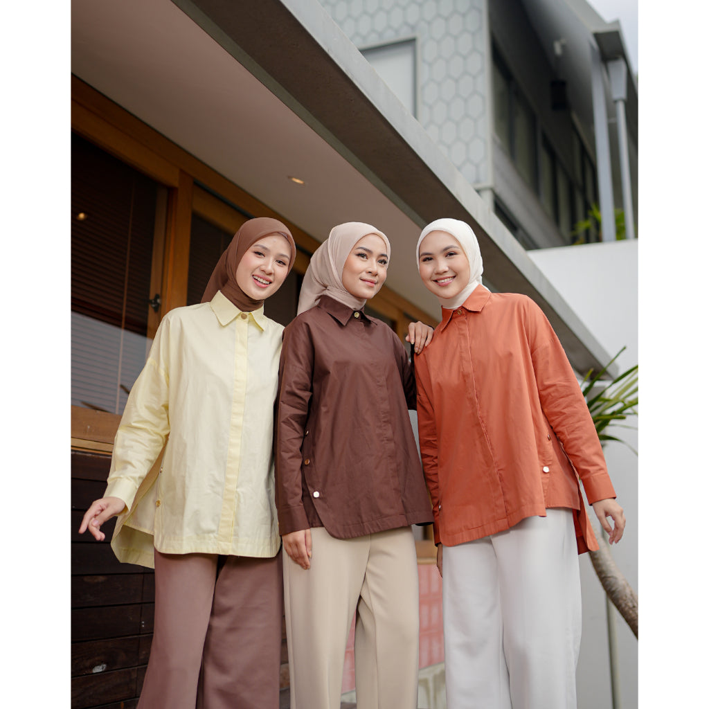 OMARA Fontana Oversized Gold Button Shirt | Kemeja Blouse Wanita
